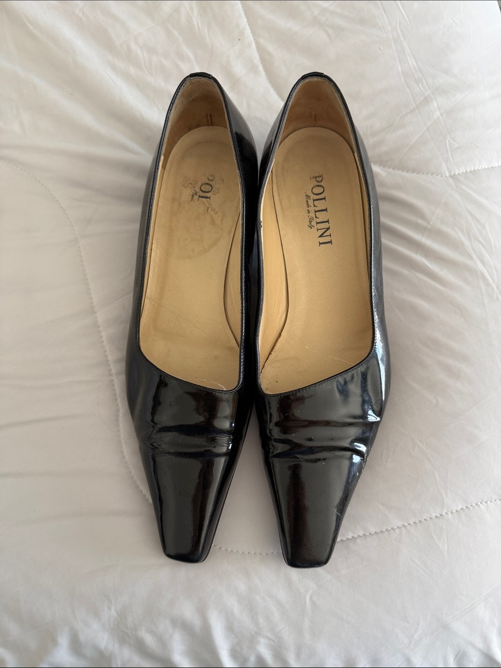 Pollini Black Patent Leather Square-Toe Pumps